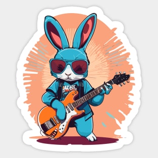 Rabbit Play Guitar Sticker